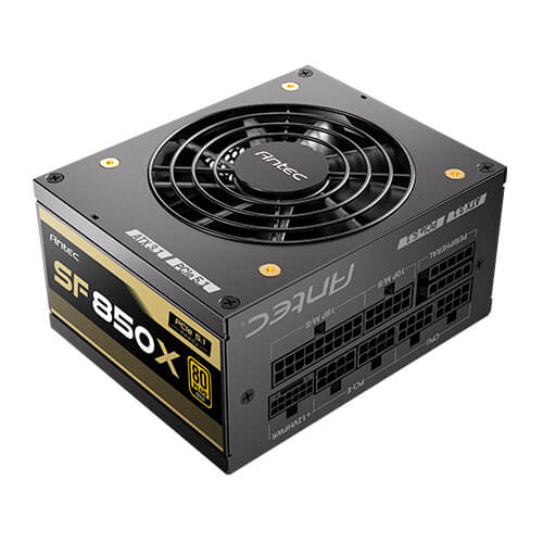 Fuente Antec SF850X  80 Plus Gold,  compatible con PCie 5.1, yATX 12v 3.1, protecciones OCP, OVP, UVP, SCP, OPP, OTP, SIP y NLO, Ventilador silencioso de 92 mm