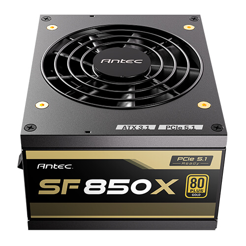 Fuente Antec SF850X  80 Plus Gold,  compatible con PCie 5.1, yATX 12v 3.1, protecciones OCP, OVP, UVP, SCP, OPP, OTP, SIP y NLO, Ventilador silencioso de 92 mm