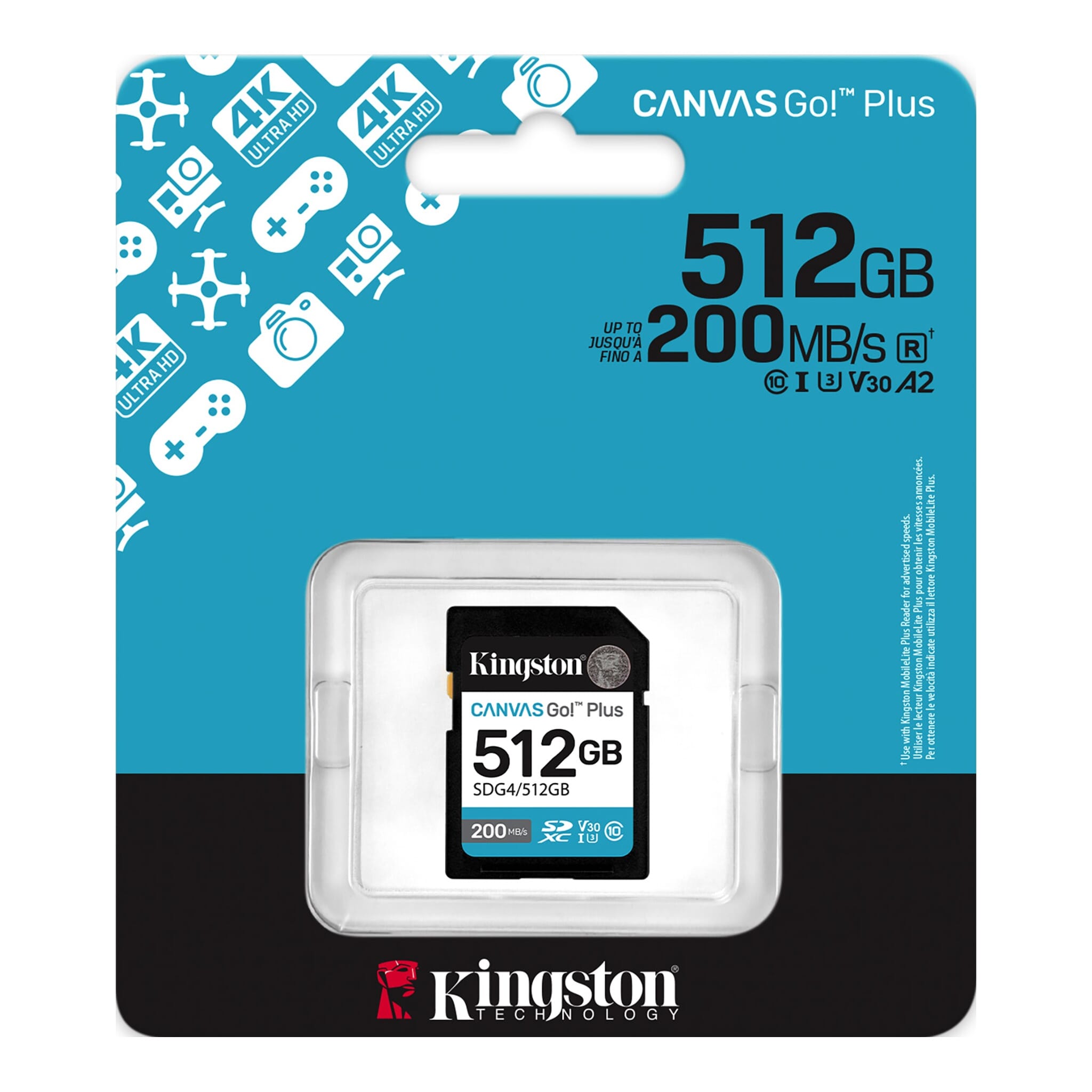 Memoria SD Kingston 512 GB Canvas Go Plus 200Mb/s