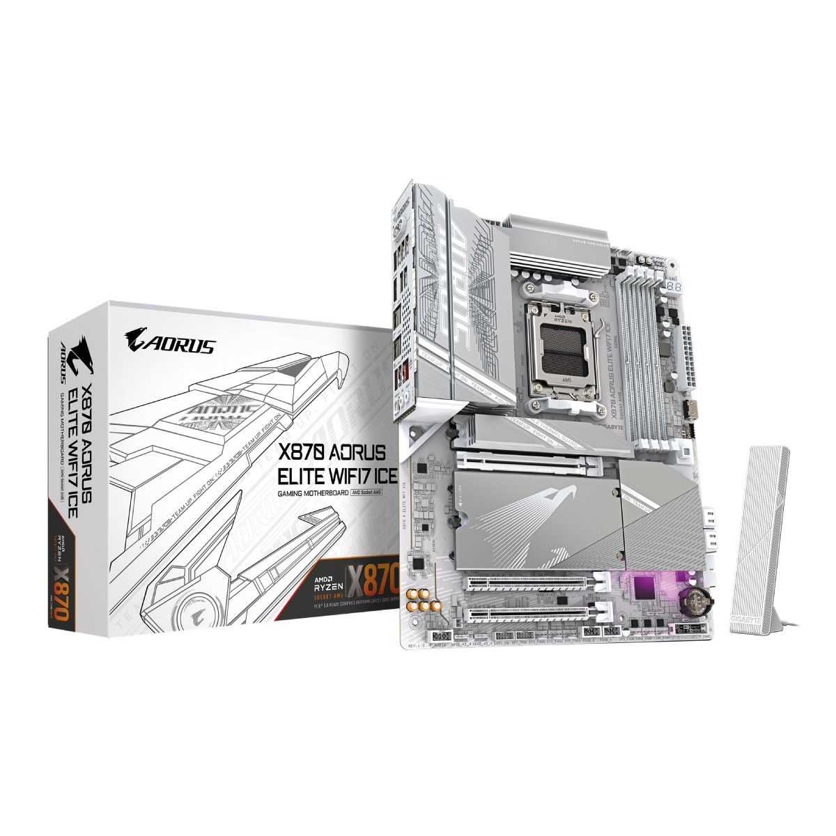Motherboard Aorus Gigabyte X870 A Elite WiFi7 Ice, Ddr5, AMD Socket AM5, Chipset AMD X870, ranura PCI Express x16, ATX
