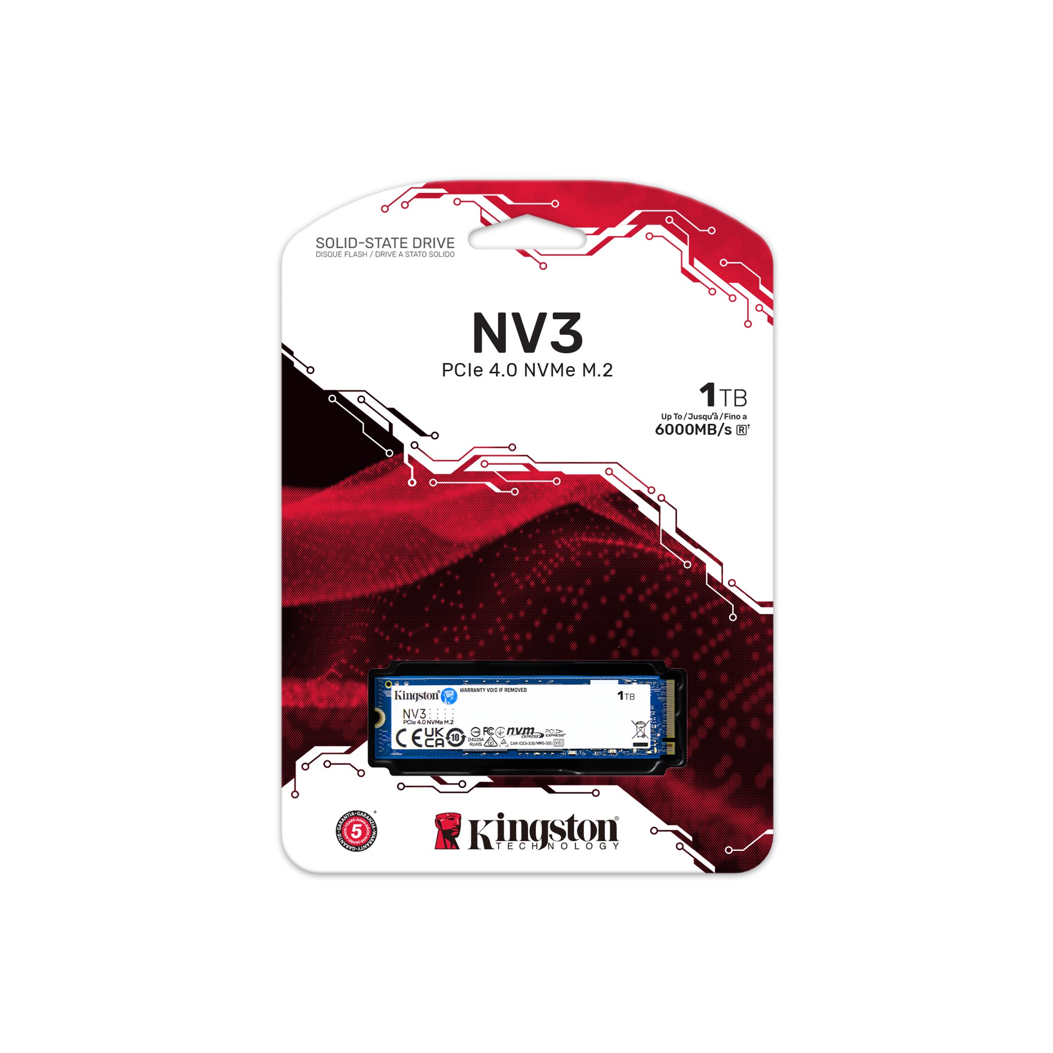 Disco Sólido Interno Kingston NVME 1000GB NV3, PCIe NVMe 4x4 gen, velocidades de lectura/escritura de hasta 6.000/5.000MB/seg., Incluye software de clonación Acronis