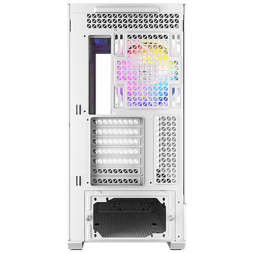 Gabinete Antec C7 ARGB blanco, Diseño con vista panorámica de 270°, enfriamiento vertical, 3 ventiladores inversores ARGB PWM de 120mm y 1 ventilador ARGB PWM de 140mm preinstalados