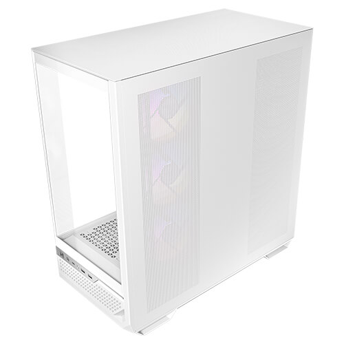 Gabinete Antec C7 ARGB blanco, Diseño con vista panorámica de 270°, enfriamiento vertical, 3 ventiladores inversores ARGB PWM de 120mm y 1 ventilador ARGB PWM de 140mm preinstalados