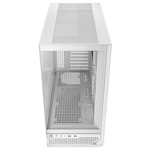 Gabinete Antec C7 ARGB blanco, Diseño con vista panorámica de 270°, enfriamiento vertical, 3 ventiladores inversores ARGB PWM de 120mm y 1 ventilador ARGB PWM de 140mm preinstalados