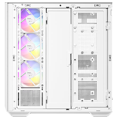 Gabinete Antec C7 ARGB blanco, Diseño con vista panorámica de 270°, enfriamiento vertical, 3 ventiladores inversores ARGB PWM de 120mm y 1 ventilador ARGB PWM de 140mm preinstalados