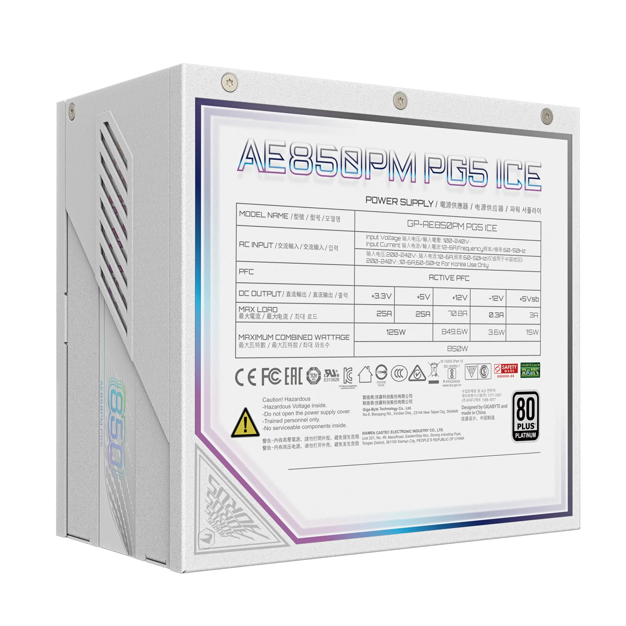 Fuente 850W Gigabyte Aorus Elite GP-AE850PM PG5 ICE 80 PLUS Platinium Modular PCIe 5.0