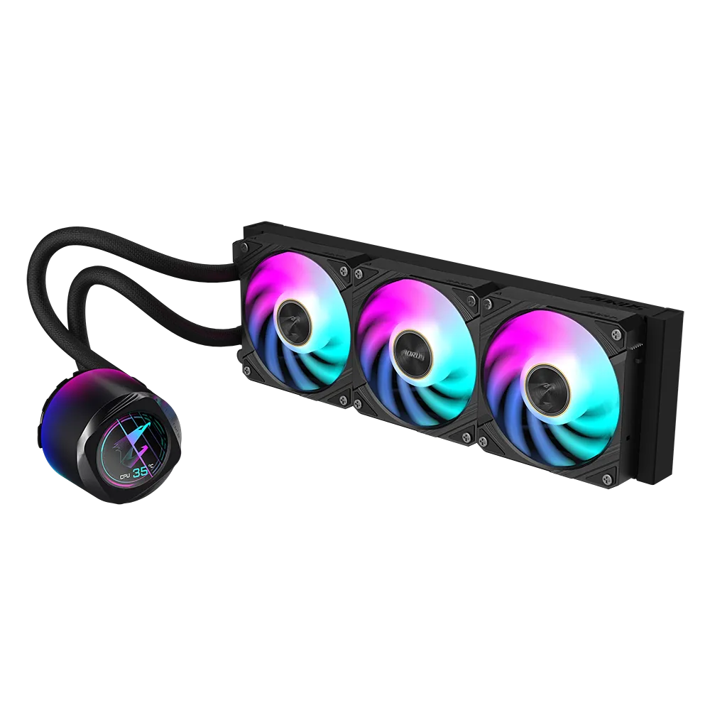 Refrigeración líquida para CPU Aorus Gigabyte Waterforce X II 360, compatible con Intel y AMD, 3 ventiladores ARGB de 120 mm, Pantalla LCD a todo color de 60 x 60 mm